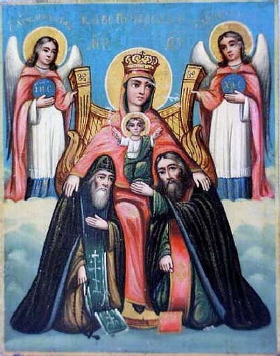 Печерская икона Божией матери с предстоящими преподобными Антонием и Феодосием Печерскими