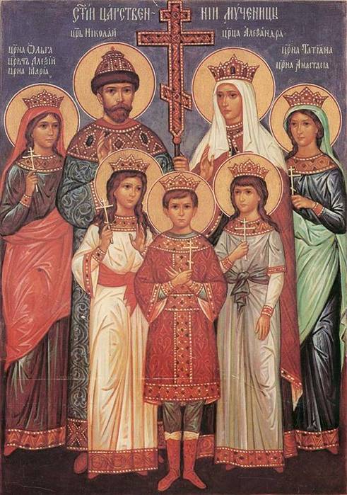 
Tsaari Nikolai II, Keisarinna Aleksandra Fjodorovna, Aleksei Romanov, Olga Romanov, Tatjana Romanov, Maria Romanov ja Anastasia Romanov 